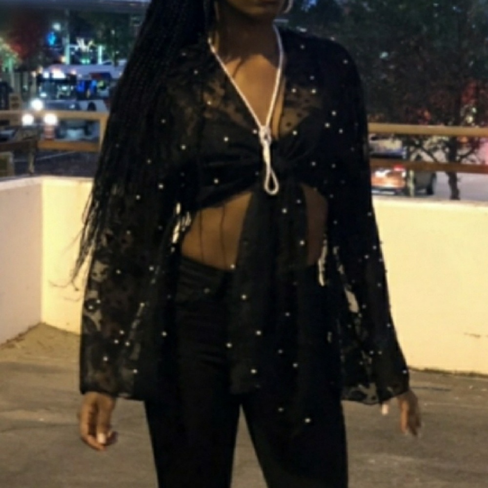 Women's sheer tie-up crop top - Picture 8 of 8